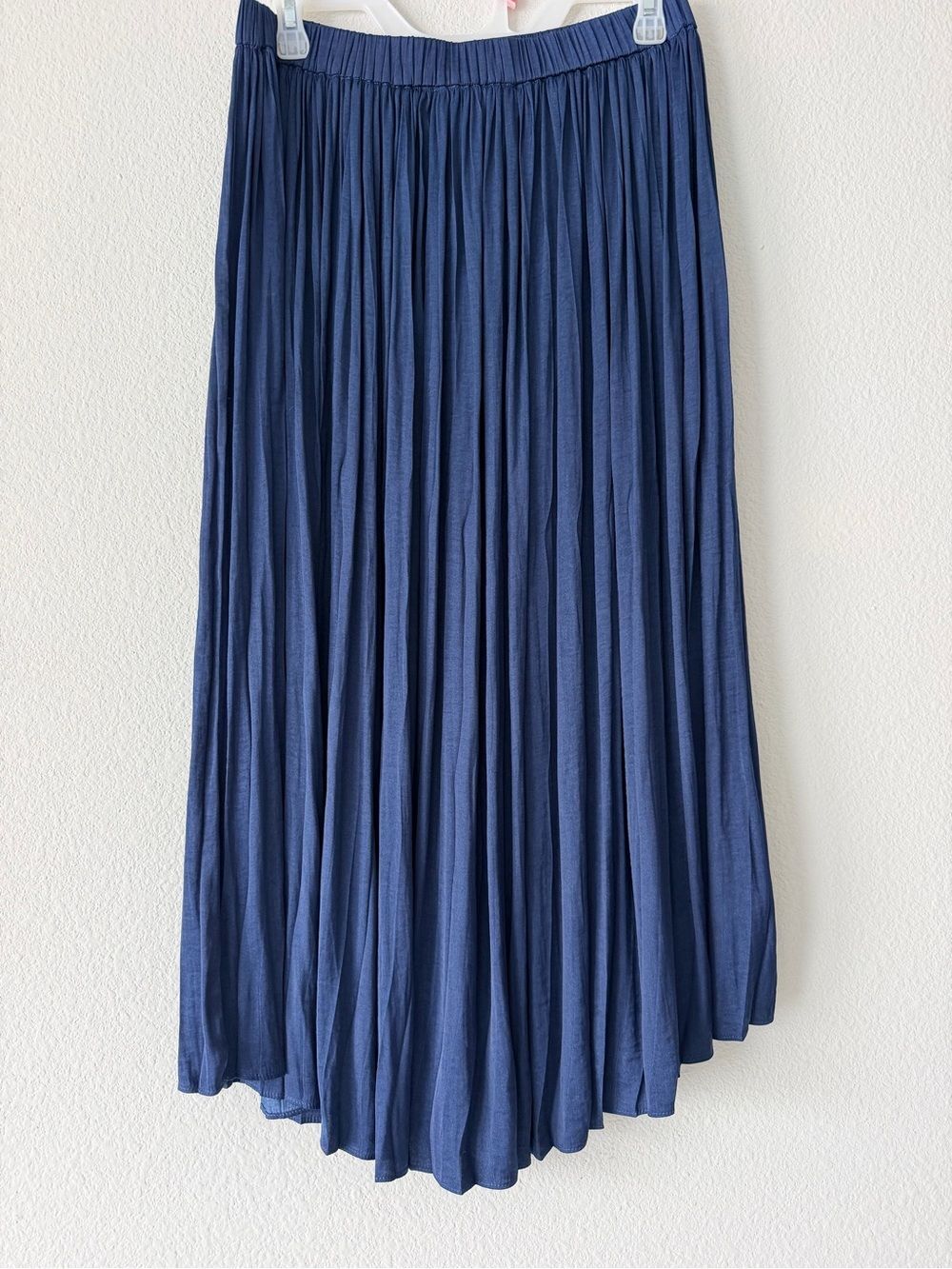 Philosophy Republic Navy Chambray Pleated Maxi Skirt Elastic Waist Boho S